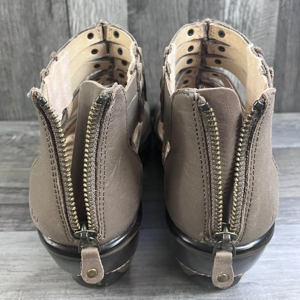 Jambu Sugar Women 8M Taupe Leather Strappy Gladiator Wedge Sandals WJ12SUG50